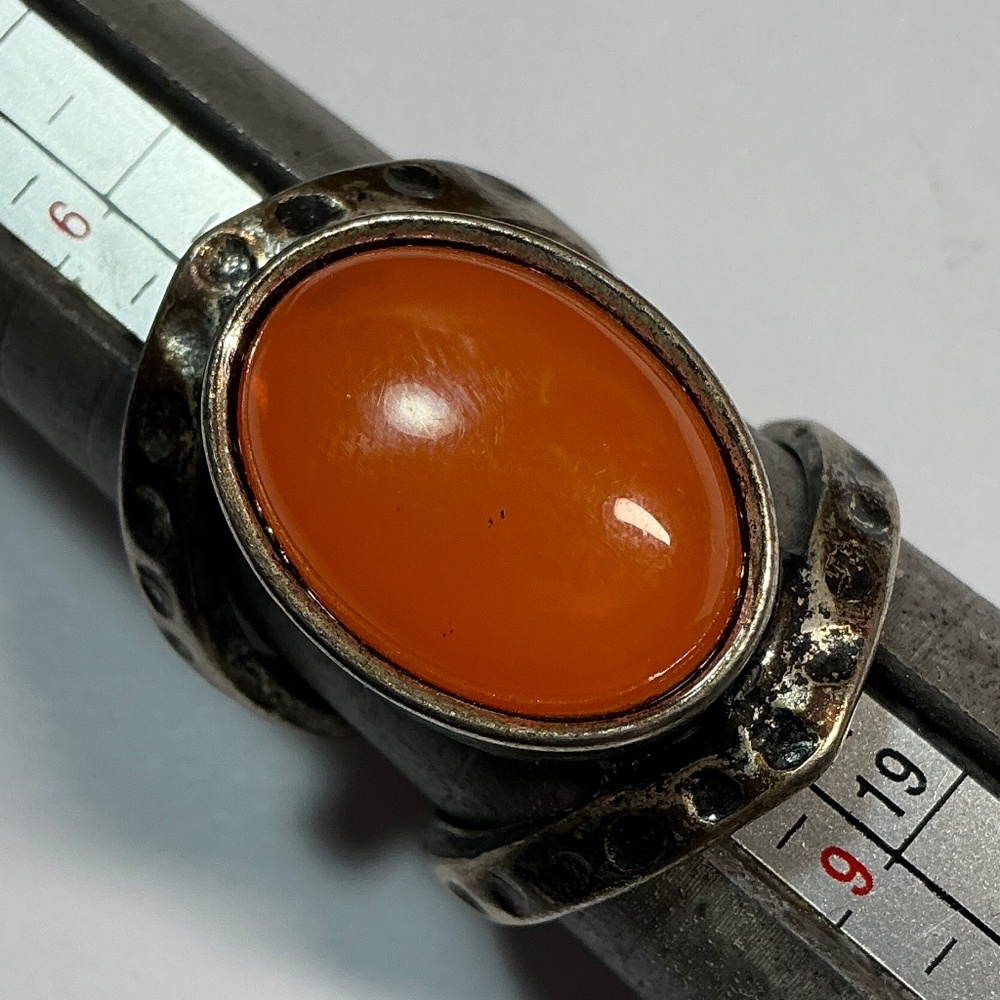 Vintage Silver Tone Carnelian Ring . Size 8
